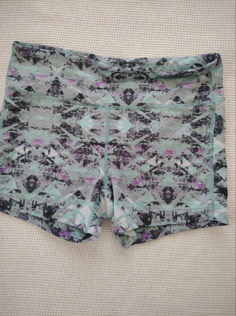 Athleta Mint Green & Purple Geometric Active Shorts Size S.